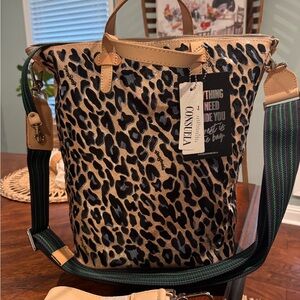 Consuela Tan and Black Leopard joss sling bnwt embroidered leopard print